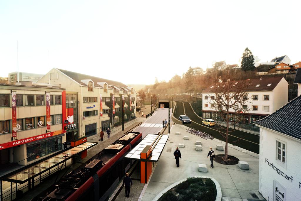Bybanen Visualisation of the Nestun stop.