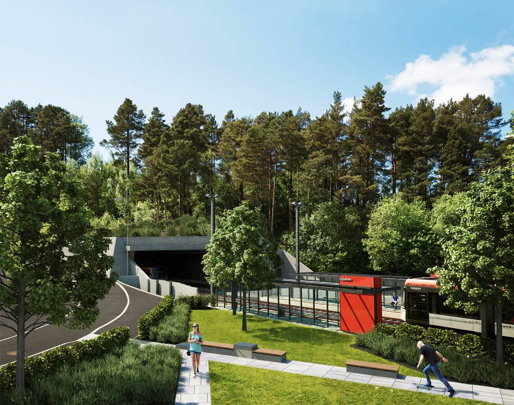 Bybanen Visualisation of the Sandslimarka stop.