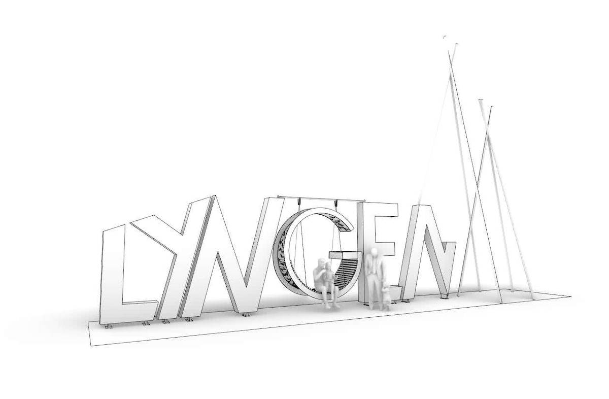 A rendering of the CAD model that was used as a basis to create the LYNGEN sign.
