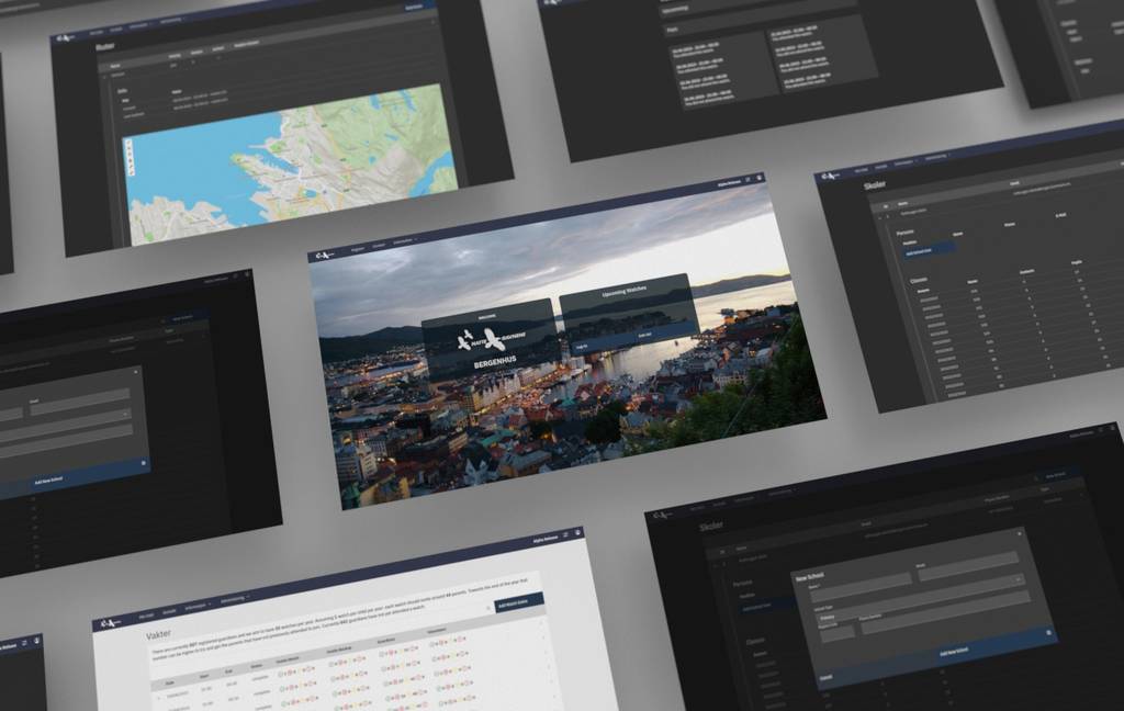 Collage of screenshots from the Natteravn app.