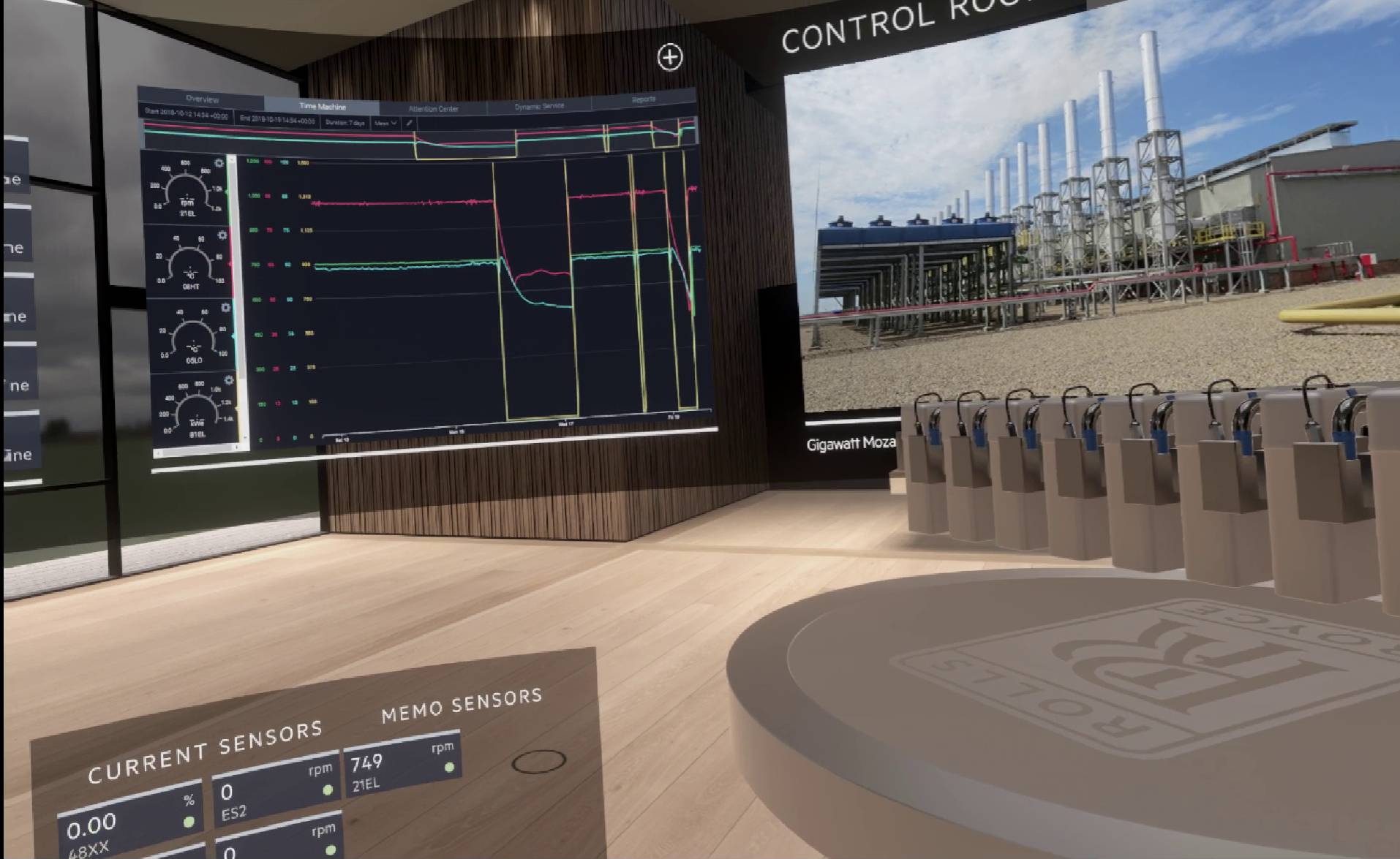 Image of the VR environment, showing a browser window with IoT Data.