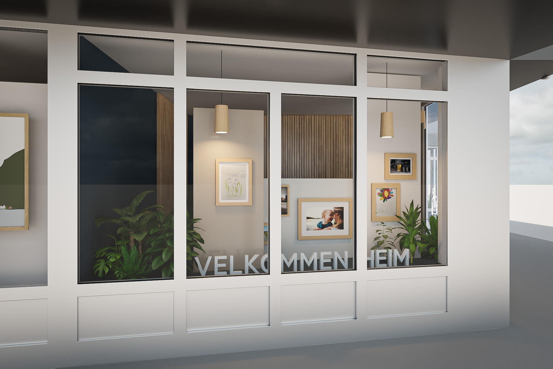 Rendering of the new window display for Sparebanken Vest branch in Os.
