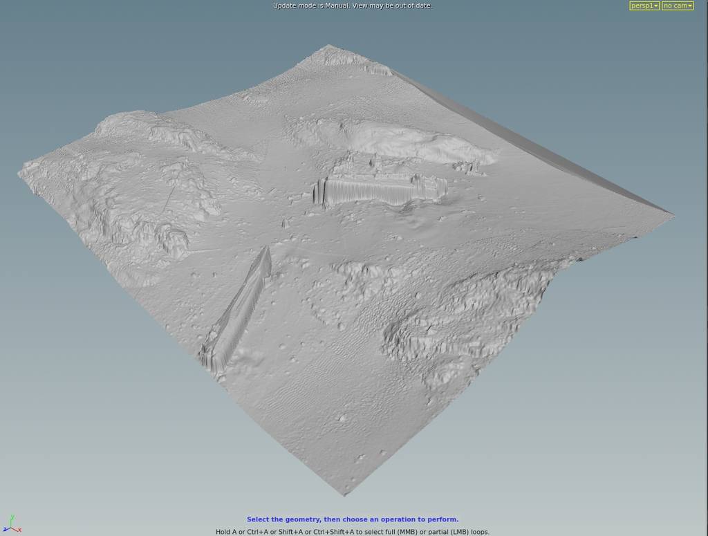 Screenshot of the 3D model of the sonar data used as a starting point for layout.