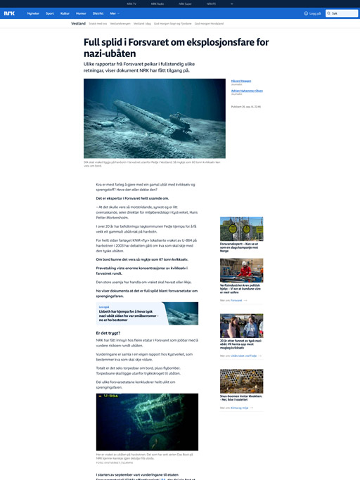 Screenshot of nrk.no news article showing a still from the film.