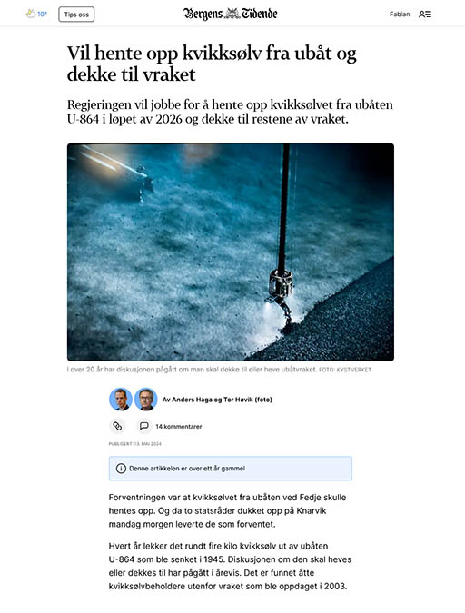 Screenshot of bt.no news article showing a still from the film.