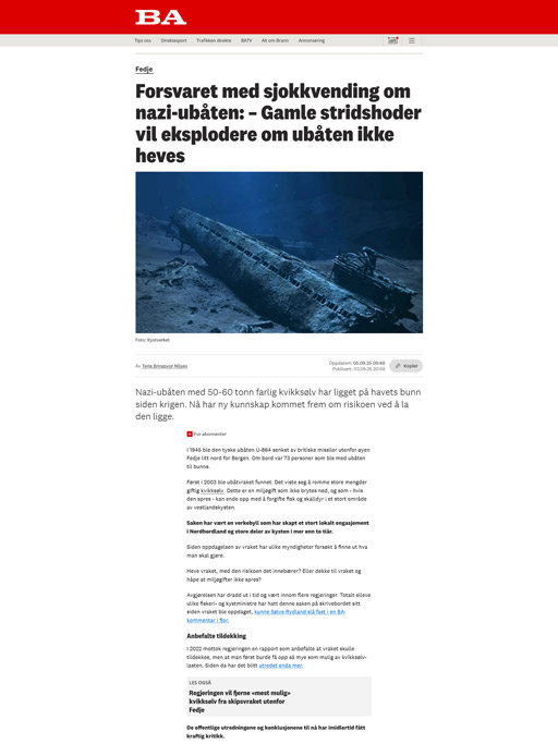 Screenshot of ba.no news article showing a still from the film.