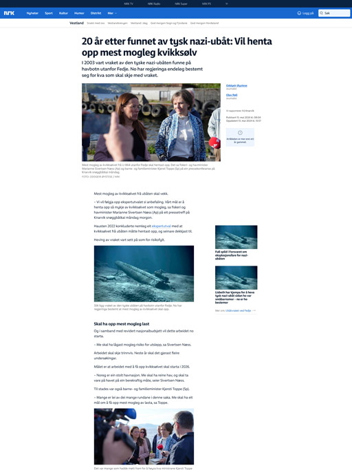 Screenshot of nrk.no news article showing a still from the film.