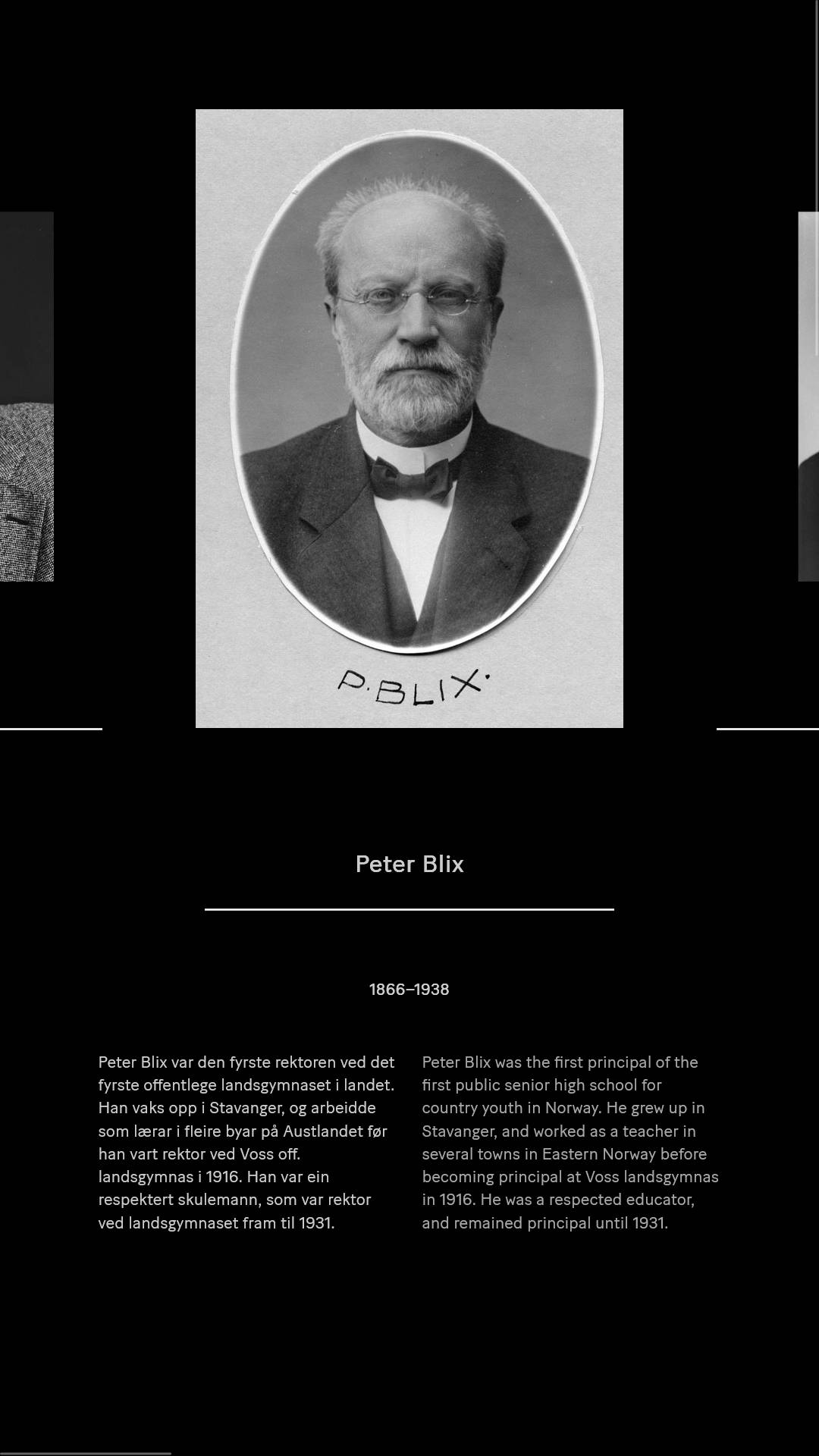 Still image of the Selected Vossing interactive slideshow showing a selection of notable people from Voss.